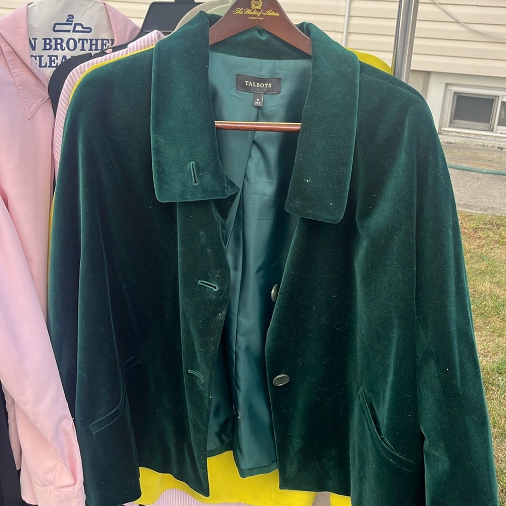 Talbots Hunter green velvet jacket